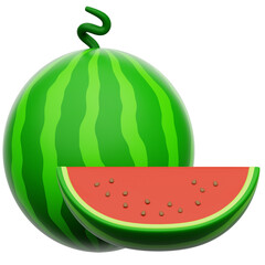 Watermelon Fruit 3D Icon Rendering Isolated Transparent Background