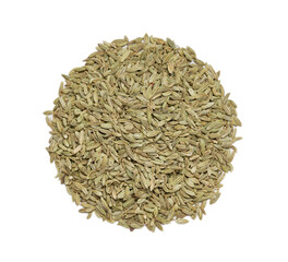 flat lay overhead dry fennel seed sounf isolated on white background