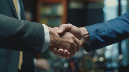 Close-up photo of Smiling successful business people shaking hands during a meeting