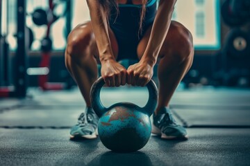 Fit Woman Doing Kettlebell Exercises, Focusing On Strength Training For Lower Body