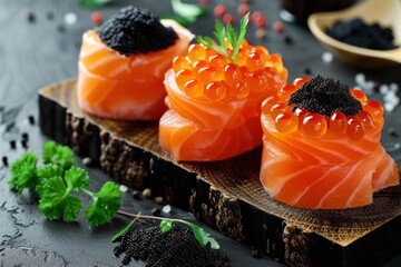 Gourmet Assortment Of Red Salmon And Black Sturgeon Caviar