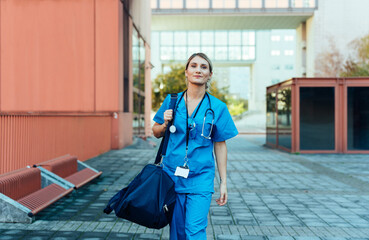 representation of the daily life of a nurse going to work . - 733686300