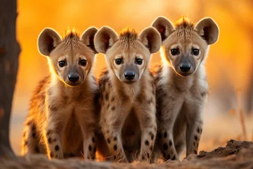 Poster Pack of hyenas on an exciting safari adventure with scenic savannah landscape and vibrant wildlife © chelmicky