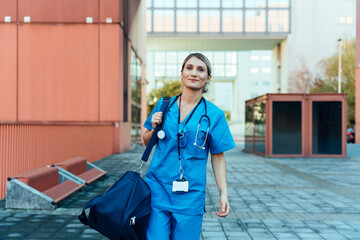 representation of the daily life of a nurse going to work . - 733686357