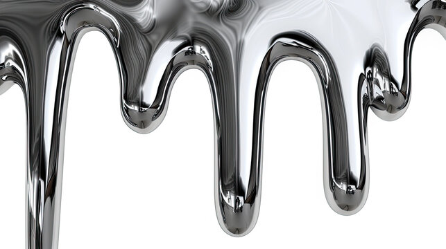 3D illustration of liquid chrome dripping.
