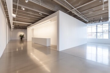 Minimalist Office Space With Sleek White Wall And Ample Natural Light