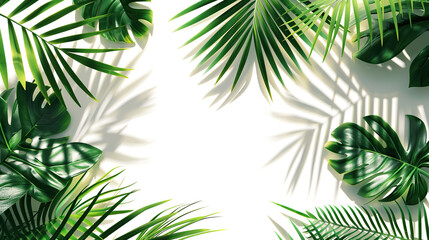 Fototapeta na wymiar White background with tropical palm leaves.