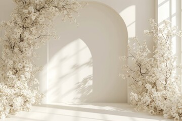 Customizable Minimalistic Wedding Backdrop With Elegant White Floral Arch