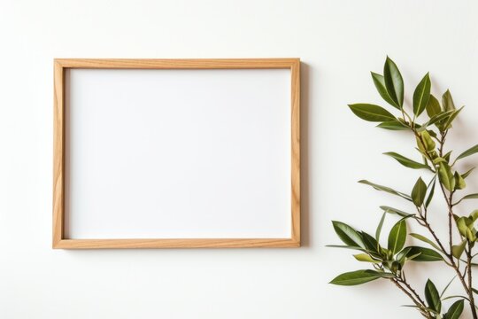 Elegant Oak Photo Frame On White Background, Ideal For Showcasing Landscape Images