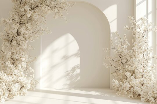 Customizable Minimalistic Wedding Backdrop With Elegant White Floral Arch