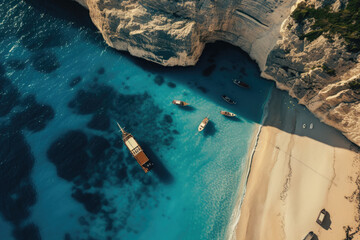 Navagio beach on a sunny day, the most famous natural landmark
