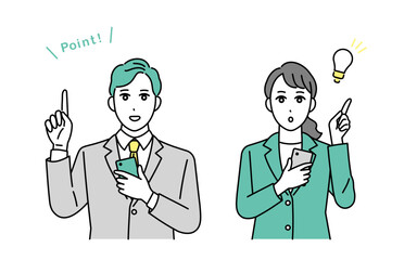 笑顔でスマートフォンをもつビジネスパーソンのイラスト