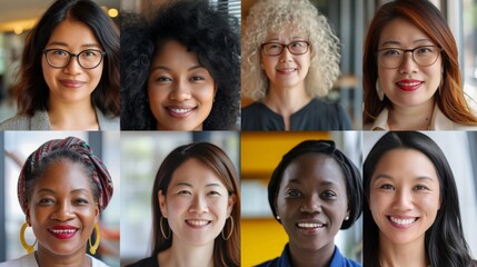 Diversity, portrait selfie and business women teamwork, global success or group empowerment in office leadership. Social media career of asian, black woman and senior people or staff profile picture - Powered by Adobe