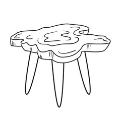 Outline drawing of slab coffee table. Modern furniture and decor for interior design. Wooden desk sketch for living room and office. Vector line graphic