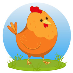 Cartoon happy bright cockerel. Rooster in kawaii style. Kawaii style. Vector illustration of drawings, prints and patterns. Illustration for children