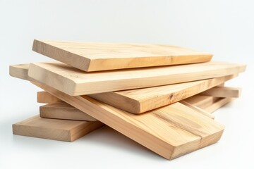 Stacked wooden cutting boards on white.