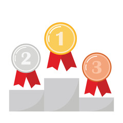 Winners podium with Medals. Prizes for the Champions. Gold, silver and bronze Medals. Vector illustration