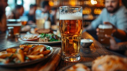 Cozy Pub Ambiance with Beer and Food