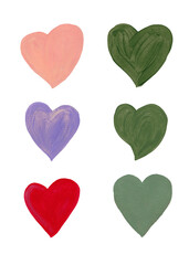 Set of hearts hand painted with acrylic