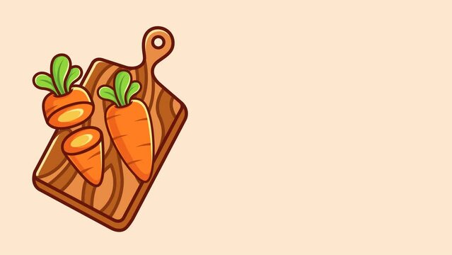 animated vector graphic of chopped carrot and wooden cutting board vegetable with cute cartoon design style