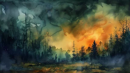 Foto op Canvas watercolor landscape in a mystical atmosphere, image created by artificial intelligence © Sndor