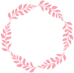 Fototapeta na wymiar Pink leaf round wreath frame.