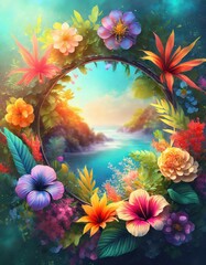 Fototapeta na wymiar watercolor background with flowers