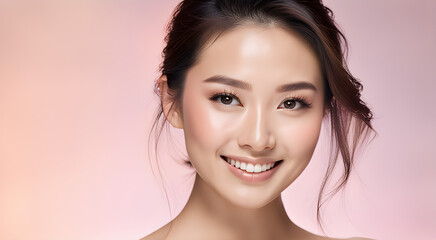 Obraz premium Photo of a beautiful woman with a gentle smile. Generative AI.