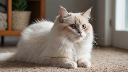 Red point birman cat in the living room