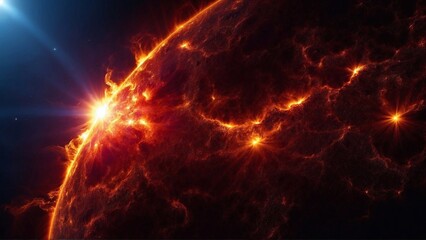 Fototapeta na wymiar big red star in the space close-up