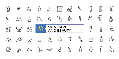 Skin Care and Beauty icon set simple line art style icons pack. Vector illustration