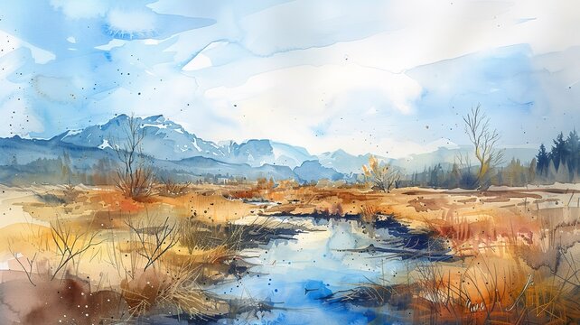 watercolor image of a beautiful forest landscape, image created by artificial intelligence © Sndor