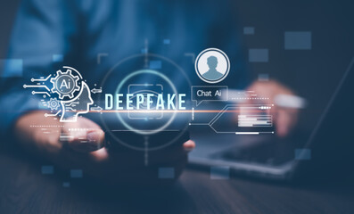 Deepfake  concept ,Facial tracking, detection and recognition technology, Security system.