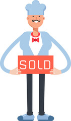 Waiter Character Holding Sold Signage

