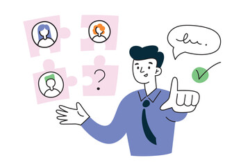 Hiring for job announcement, hr recruitment hand drawn composition, vector illustrations of business man forming team, searching for candidates, vacancy concept, team development, job offer,