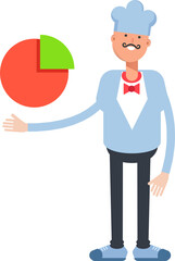 Waiter Character Holding Pie Chart
