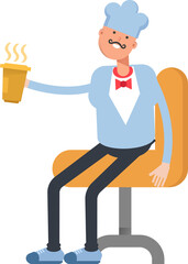 Waiter Character Drinking Coffee
