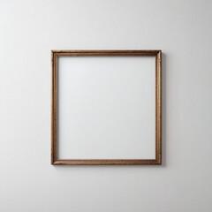 Obraz premium Empty wooden photo frame on a blank white wall mockup template