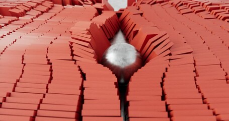 A large metal ball knocks down thousands of domino plates, leaving a trail behind it. Dynamic wallpaper for background video - Powered by Adobe