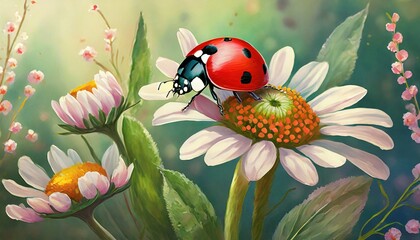 Obraz na płótnie Canvas ladybug on daisy