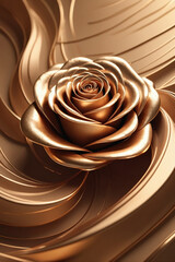Illustration of rose golden shape on a background of gold, in the style of flowing lines