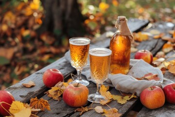 Cider tasting. Autumn background 
