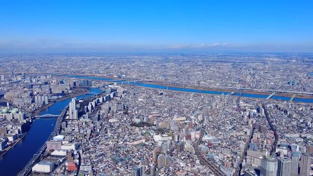 展望台から眺める隅田川と荒川