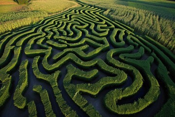 Arafed maze in a field with a tree in the middle - obrazy, fototapety, plakaty