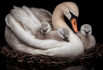 swan and cygnets. Generative AI