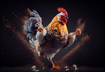 chicken in the Kun fu pose, generative AI - obrazy, fototapety, plakaty