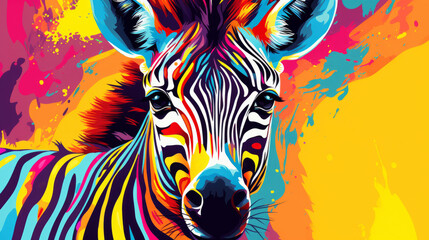 Colorful abstract zebra art vibrant against splattered paint background - obrazy, fototapety, plakaty