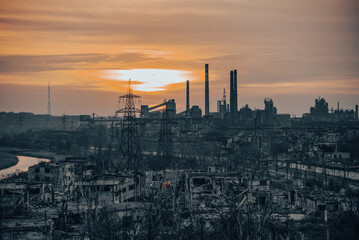 Fototapeta premium destroyed buildings of the workshop of the Azovstal plant in Mariupol Ukraine