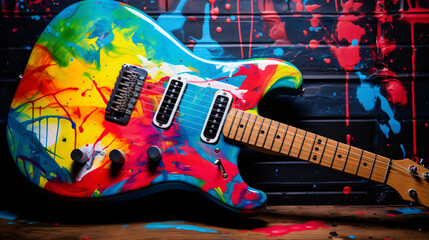 A colorful guitar - obrazy, fototapety, plakaty