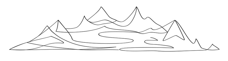 Continuous line drawing mountain isolated on white background vector 10 eps